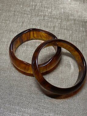 Vintage 1950s Bakelite Bangle Bracelets Set Marbled Amber Root Beer Tested Simi